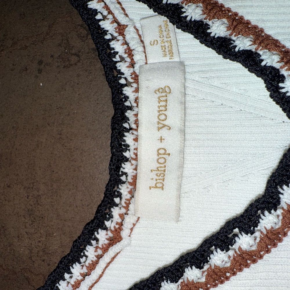 bishop + young White Tank Top with Black and Brown Accents - Picture 3 of 4